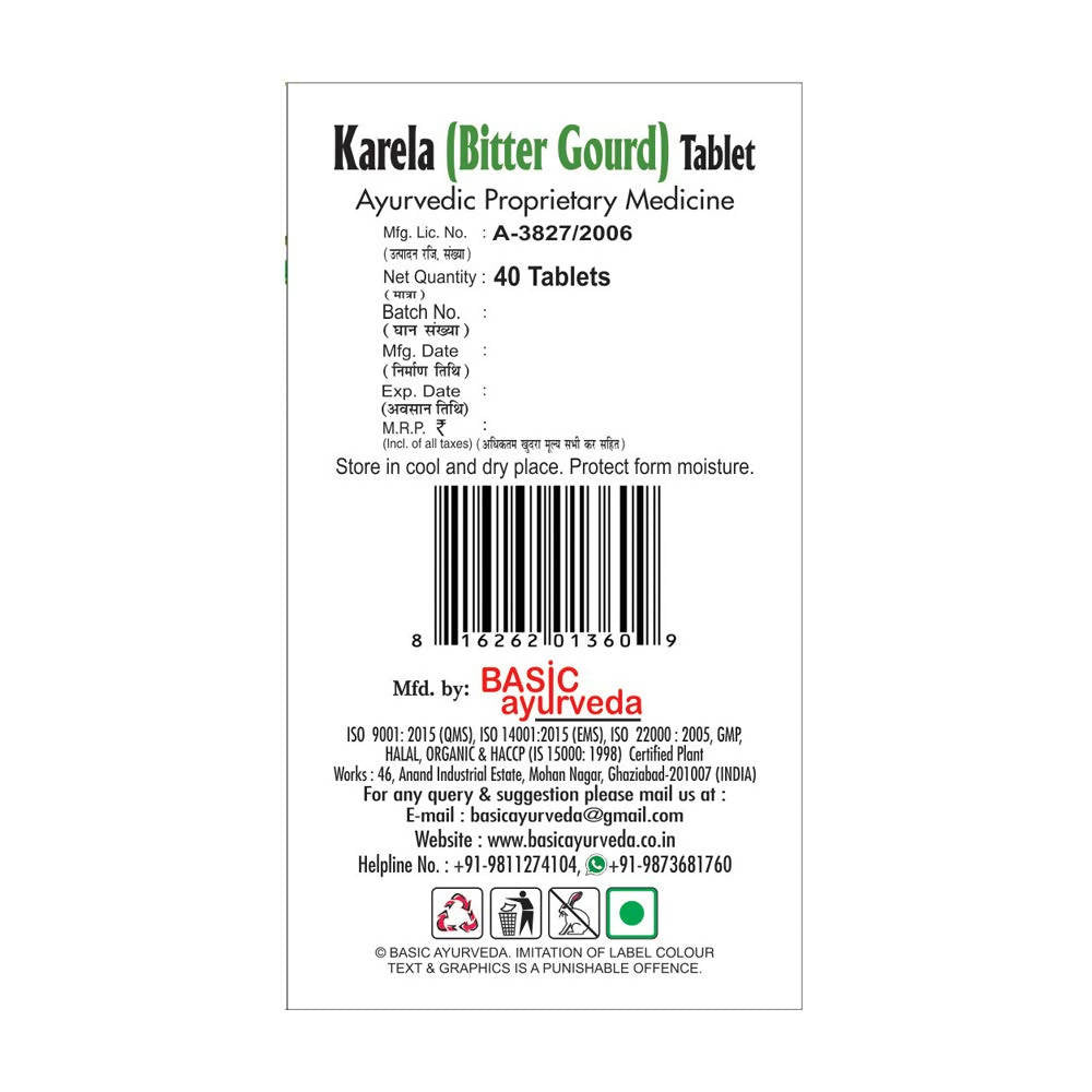 Basic Ayurveda Karela Bitter Gourd Tablet Online